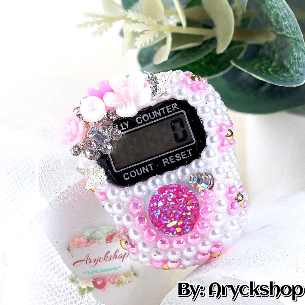 PINK WHITE ALSTROMERIA Tasbih Digital Tasbeh BLINK SWAROVSKi cincin Dzikir alat hitung