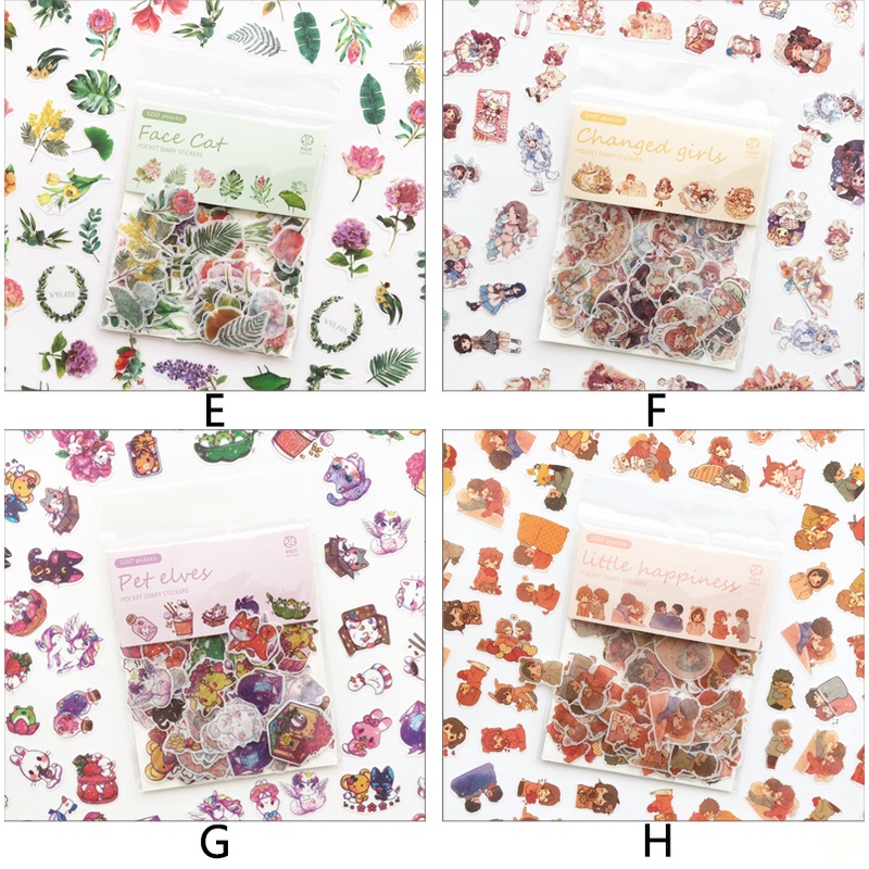 100pcs Stiker Motif Kartun Untuk Dekorasi Diary / Scrapbook Diy