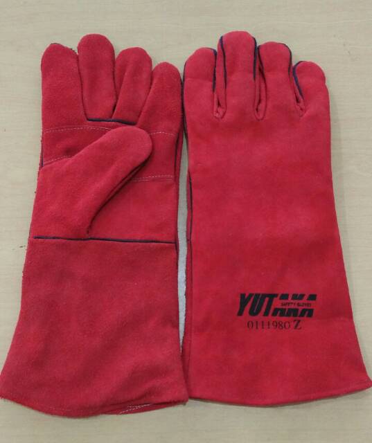 Sarung Tangan Las merah 14 inch / Sarung Tangan Kulit / sarung Tangan Welder