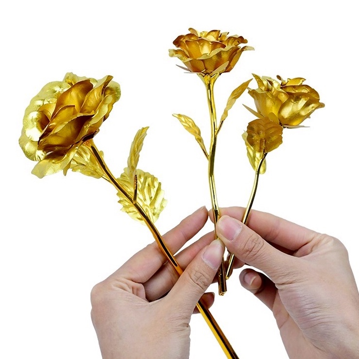 Sparkling Gold Foil Rose Foil Artificial/Bunga Simulasi Indah Dekorasi/ Buket Romantis Hadiah Valentine