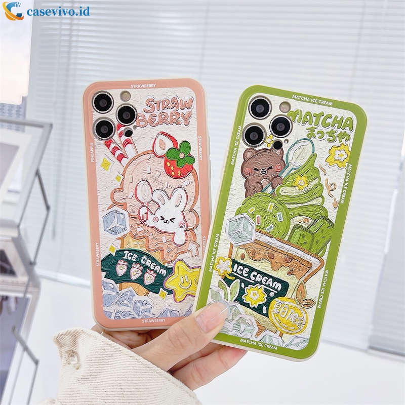 Casing Soft Tpu Case Realme C21Y C11 2021 C15 C21 C25 C20 C12 C3 C25S 5 5S 5i 6i C17 7i C1 C25Y C2 C3i C20A realme Narzo 20 10 10A 20A 30A A54 A15 A16 A9 A5 A7 A5S A95 A53 A33 Y12 Y20 A12 Motif Matcha Ice Cream Pattern Matte Soft Case-5
