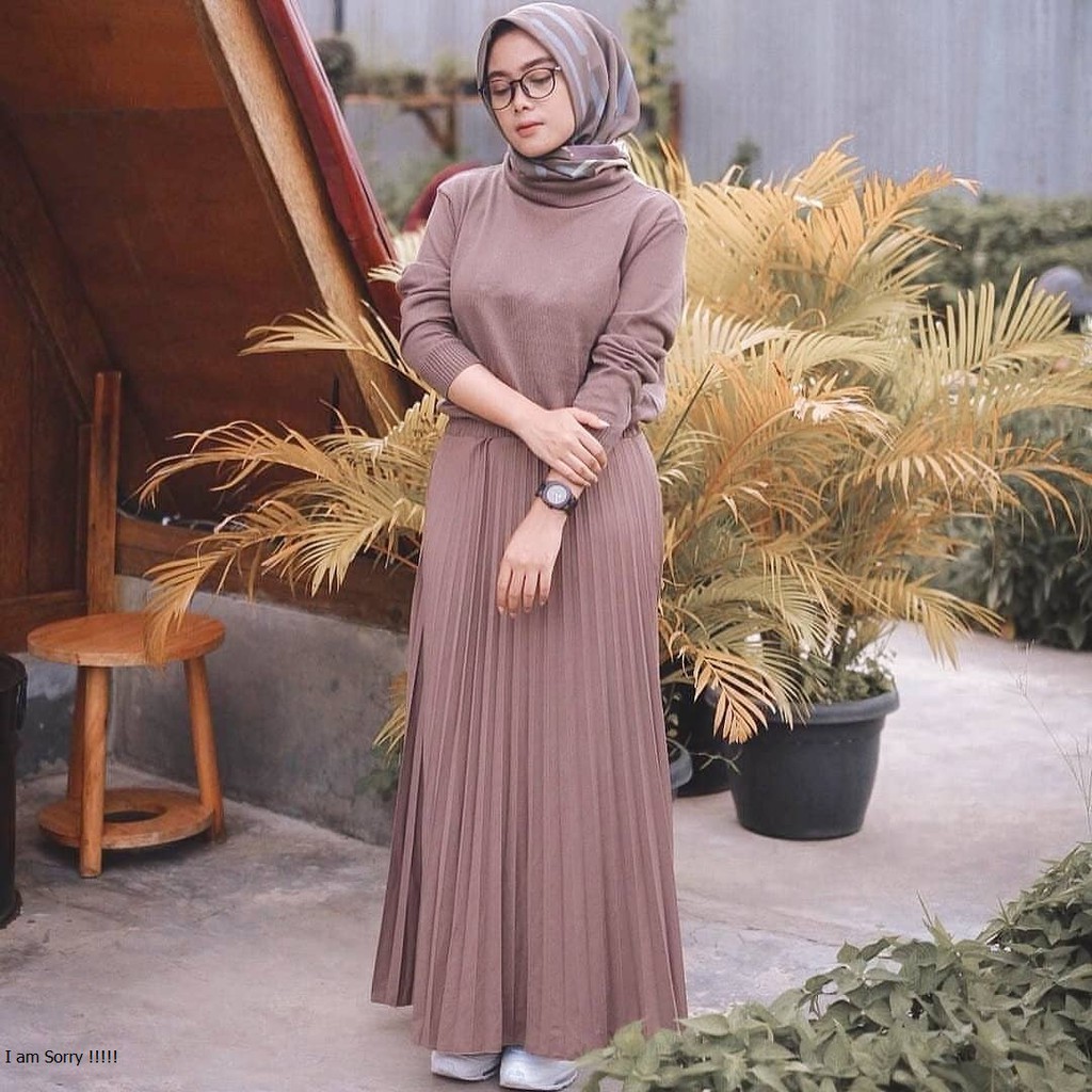 Rok Plisket Prisket | Pleated Skirt Polos Muslimah Skirt Flare Skirt Mayung Flowy Rok Wanita Panjang