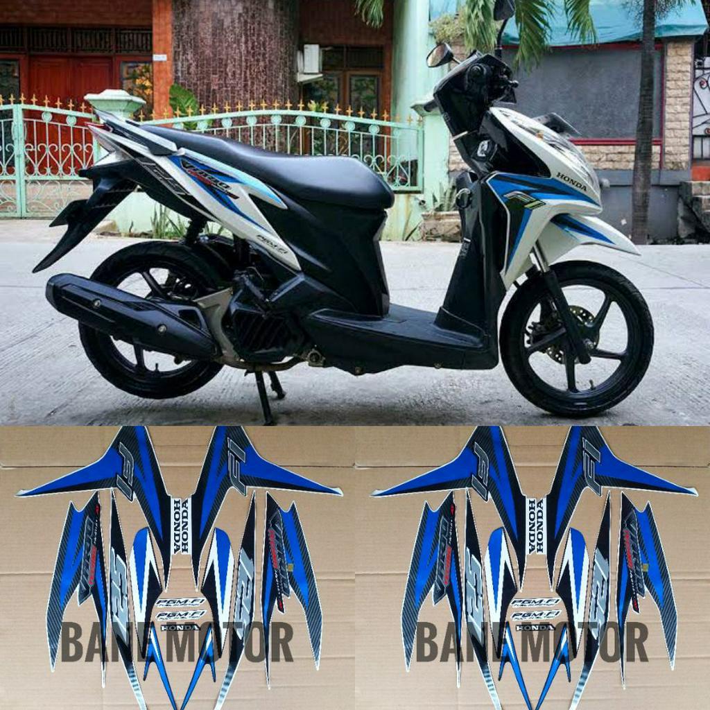 PROMO.. stiker motor Vario 125 putih hitam corak biru - striping Vario 125 2013 2014 - stiker Vario