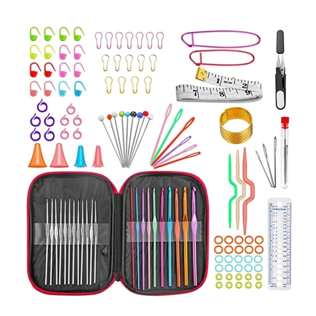 Alat Rajut Set 100pcs / Hakpen Set / Perlengkapan Rajut Set / Jarum Rajut Set - BOX