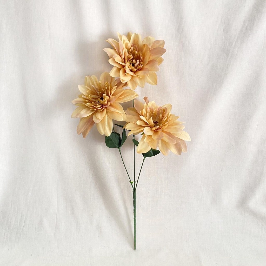Bunga Dahlia X3 (satuan) Bunga Artificial / Bunga Plastik / Bunga Dekorasi / Pernikahan-Brown