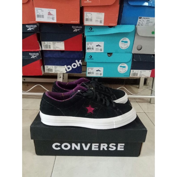 Sepatu Sneakers Converse One Star Black Purple Red Suede Original