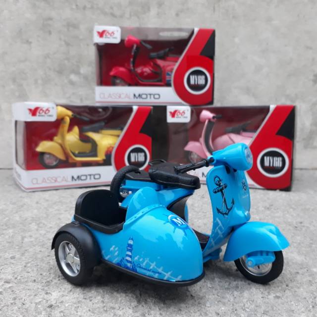 DIECAST MOTOR VESPA SIDE CLASSIC - MINIATUR KLASIK SCOOTER ANTIK 2