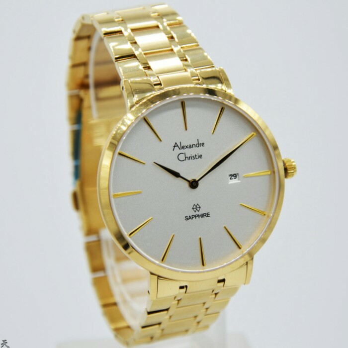 ALEXANDRE CHRISTIE WATCH AC 8539 PRIA KACA SAPPHIRE GOLD WHITE ORIGINAL