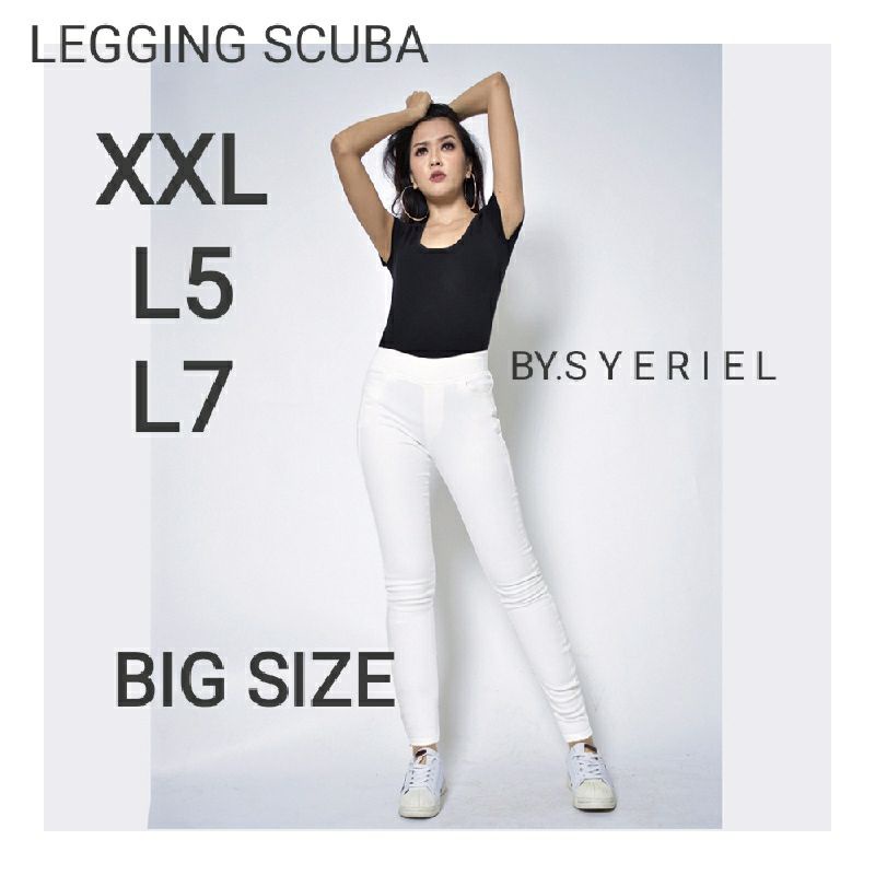 LEGGING PUTIH SCUBA TEBAL UK STANDAR JUMBO SUPER JUMBO/CELANA WANITA