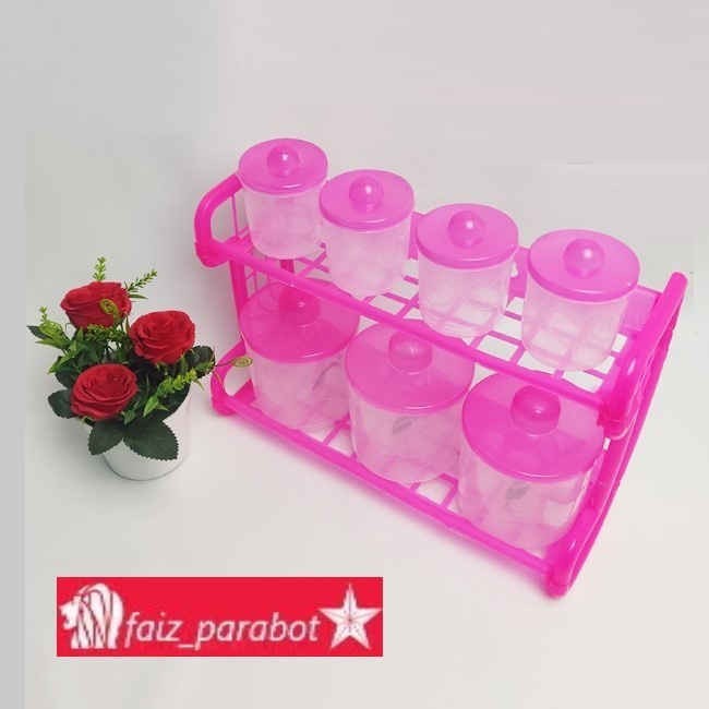 KITCHEN SET RAINBOW R1- TEMPAT GARAM - TEMPAT BUMBU DAPUR 7 IN 1 - TEMPAT GULA - RAK BUMBU + SENDOK