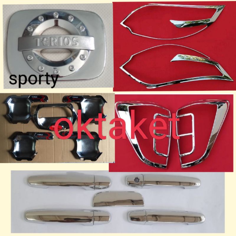 paket lengkap new Rush Terios 2015 2016 2017 Trd Sportivo Chrome garnish depan belakang outer handle tank cover