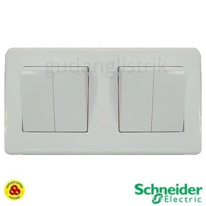 Schneide Saklar 4 Gang Leona dengan Frame 2 Gang &amp; Saklar Double Seri White