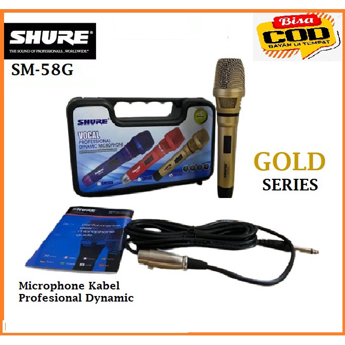 Mic SHURE SM-58G Microphone Kabel Profesional Dynamic Gold Series