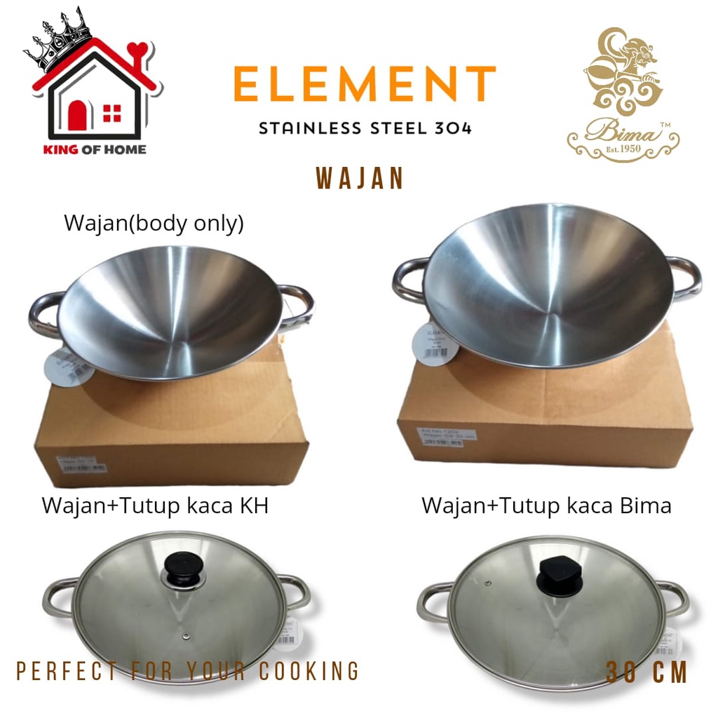 Bima Element Wajan 30cm Stainless Steel 304 Wajan Kuali Wok 1202