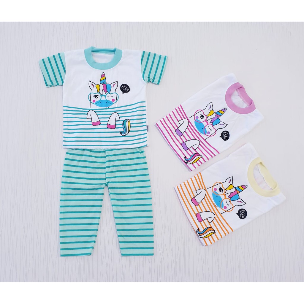 setelan anak perempuan unicorn usia 0-18 bulan / baju bayi cewe unicorn salur