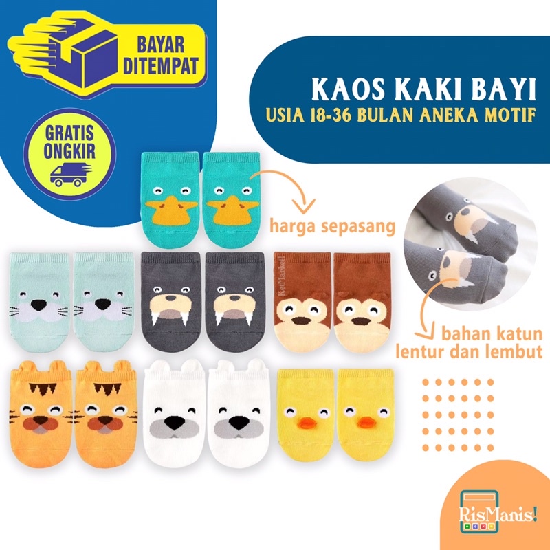 CUTE BABY SOCKS - Kaos Kaki Bayi Buah Hati Motif Hewan Aneka Warna Lucu All Size Lembut Nyaman