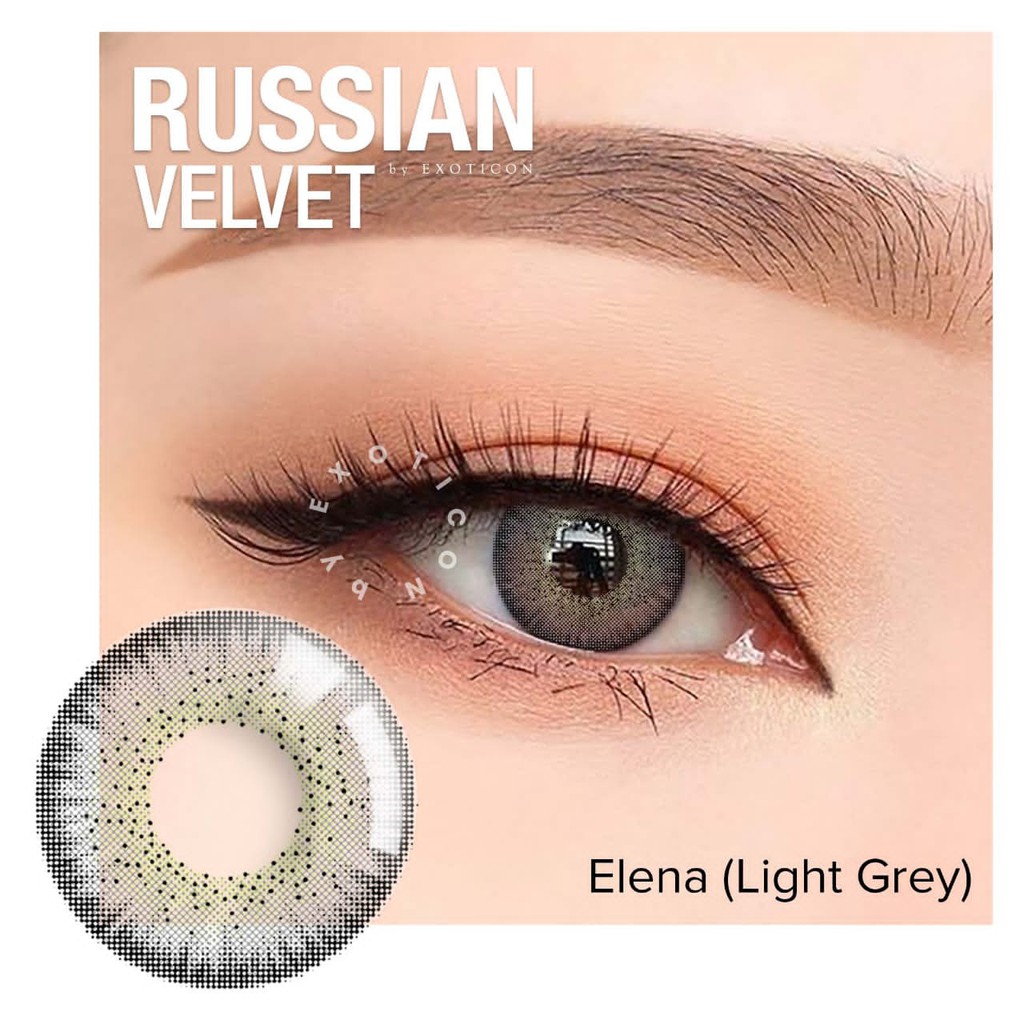 Softlens X2 RUSSIAN VELVET DIA 14.50mm NORMAL & MINUS (-0.50 s/d -3.00) / softlen/ softlense / emoticon / BB Lensa Kontak-ELENA (LIGHT GREY)