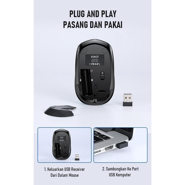 ROBOT M205 WIRELESS MOUSE 2.4Ghz 1600DPI GARANSI 1 TAHUN