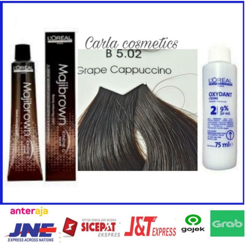 cat rambut Loreal majibrown B5.02 Grape cappuccino + oxidan't L'oreal / pewarna rambut Loreal majibr