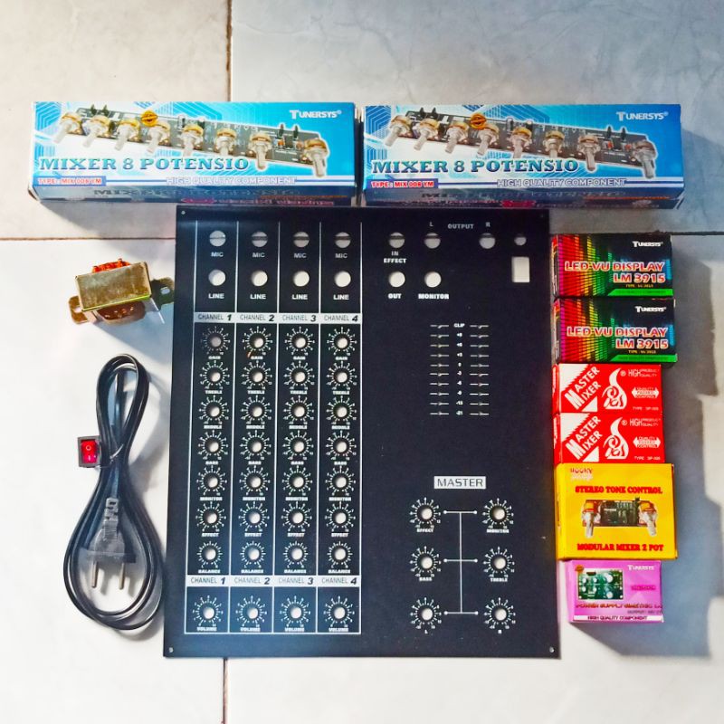 Paket 4 kit mixer Yamaha 8 potentio 1 panel atas mixer 4 channel