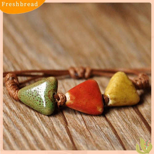 【Fresh】Bohemia Unique Natural Ceramics Adjustable Braided Rope Bracelet Bangle