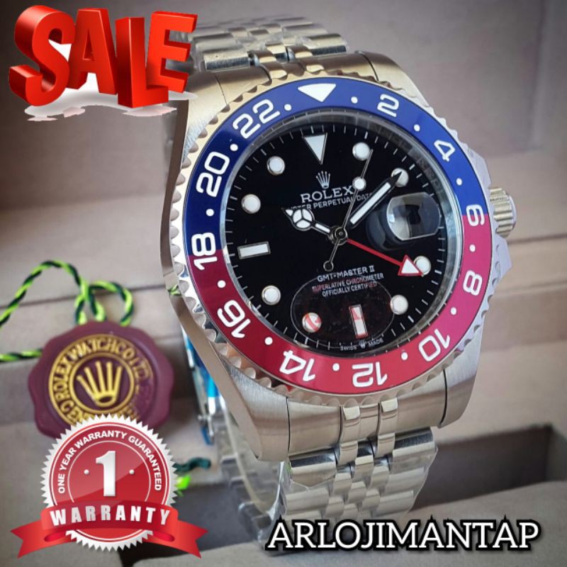 PROMO JAM TANGAN ROLEX GMT MASTER II SWISS CLONE SET BOX ORIGINAL