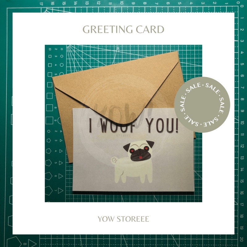 

[YOW CARD] Kartu Ucapan dengan Amplop Kraft Coklat / Greeting Card with Brown Kraft Envelope - I Love You / ILY - Valentines Card / Love Lovers Lovebirds / I Woof You / Cute Dog Edition - YOW STOREEE