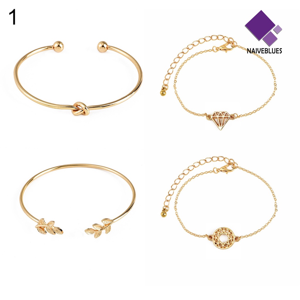 Naiveblue 4Pcs / Set Gelang Tangan Wanita Model Terbuka Adjustable Untuk Pesta / Hadiah