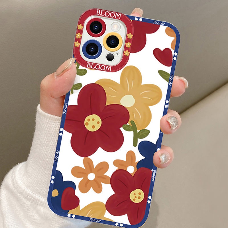 Soft Case Silikon Motif Print Bunga Merah Kuning Untuk IPhone 12 13 11 Pro Max X Xs Max Xr 7764