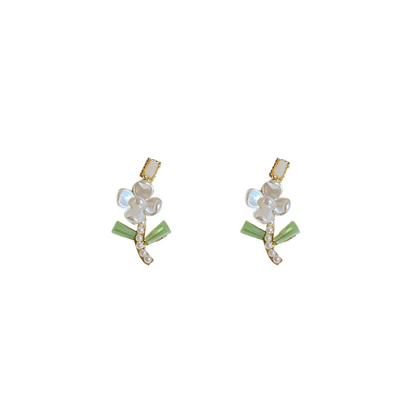 Anting Tusuk Gantung Wanita Bahan Sterling Silver 925 Desain Bunga Hias Mutiara Gaya Korea Untuk Hadiah