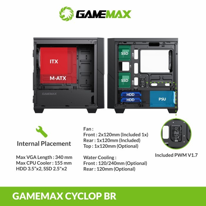Casing Komputer Gamemax Cyclops Black Red M-ATX with ARGB fan &amp; PWM v1.7