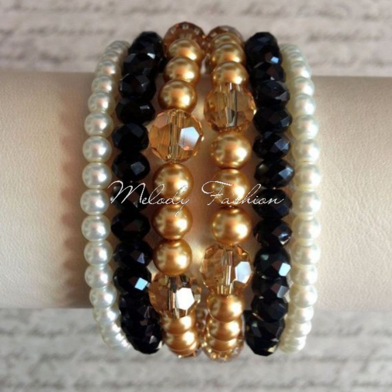 GELANG WANITA KRISTAL MUTIARA MOTE KARET MFS