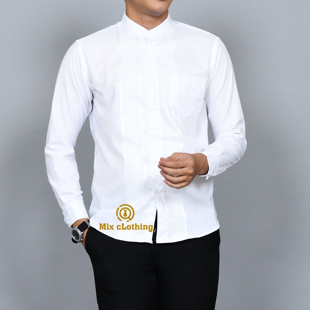 CK 02 HEM KEMEJA KOKO SLIM FIT BAJU KOKO LENGAN PANJANG PUTIH PREMIUM