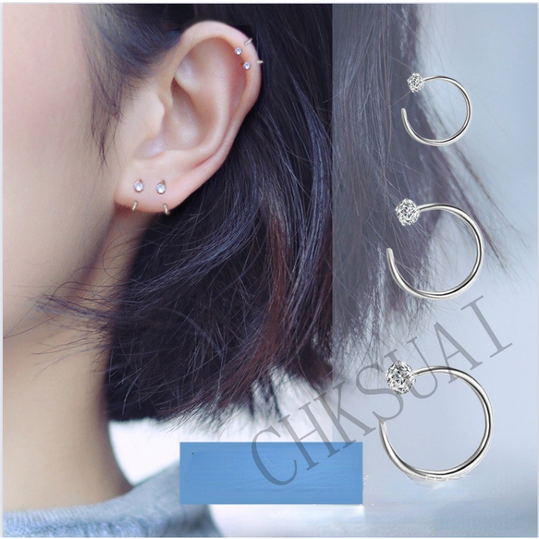 1 PC Anting Tindik Bentuk Lingkaran Kecil Bahan S925 Silver Hypoallergenic