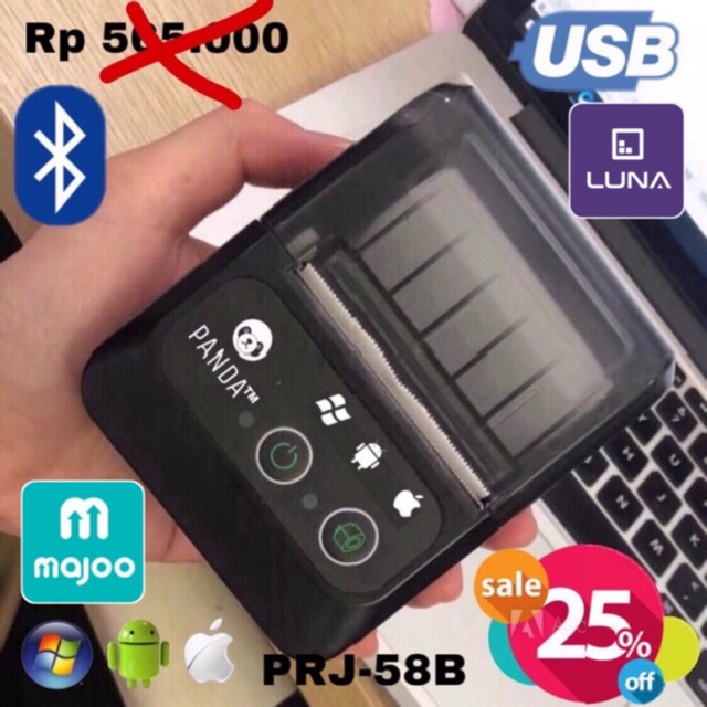 MINI PORTABLE/MOBILE RECIEPT POS PRINTER PANDA PRJ-58B 58MM KERTAS KASIR/PPOB THERMAL(USB+BLUETOOTH)