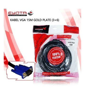 Cable vga eyota 15 meter gold plated 3+6 m-m 1080p FHD for pc laptop projector - Kabel vga monitor 15m male