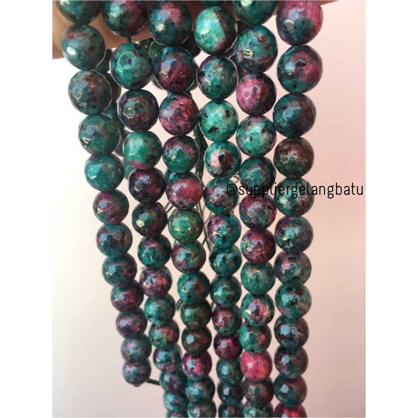 batu green maroon epidote FACETED BEAD 10mm chrysocola bacan doko akik bead unisex pria wanita alam