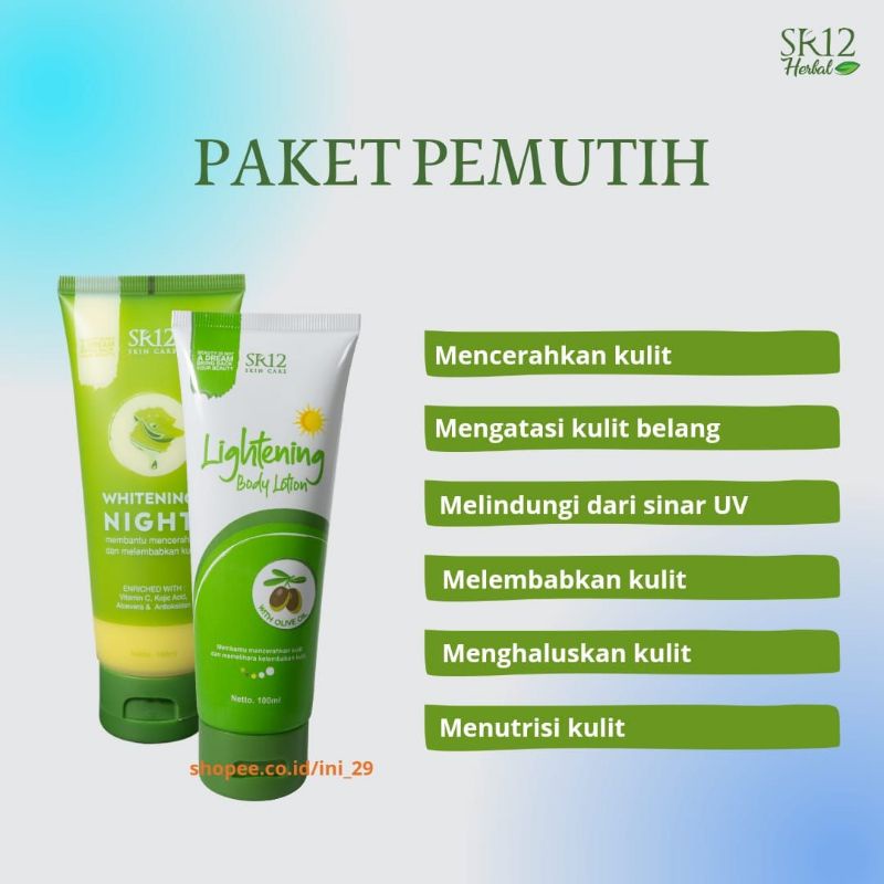 LOTION PEMUTIH BADAN BPOM / WHITENING BODY LOTION SR12 / LOTION PENCERAH AMAN &amp; ALAMI LOTION NIGHT