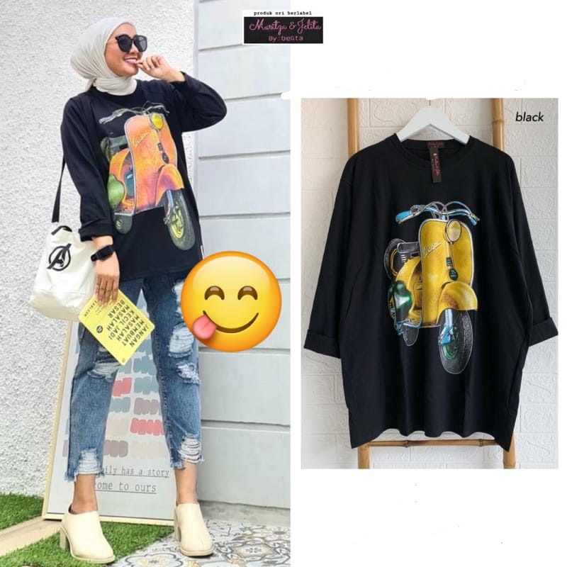 BEFAST - ZEC OOTD Wanita Longsleeve MAEDA / Jumbo Longsleeve Old Cycle (LD 116, P 65) / Longsleeve wanita Lengan Panjang / Kaos Gambar Vespa / Baju Santai / Fashion Wanita Casual / Atasan Baju Keluaran Terbaru