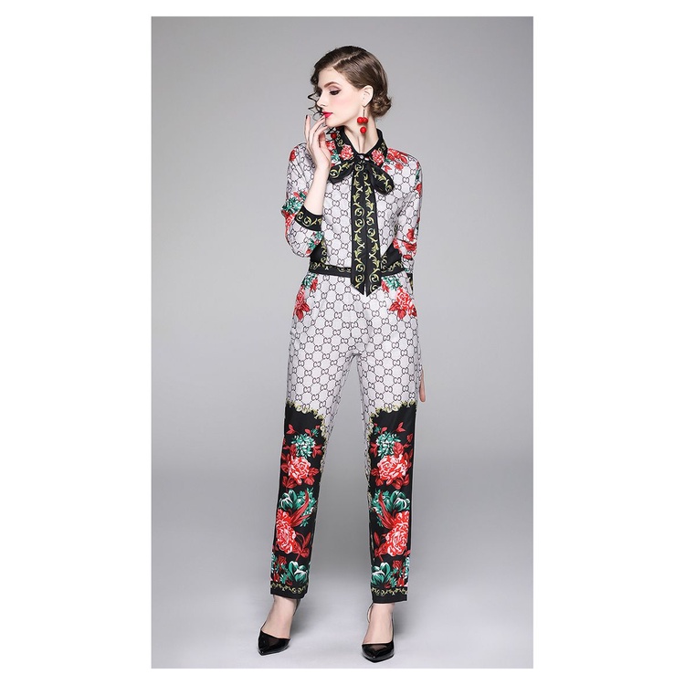 Baju set wanita - White Flower Lovely (M,L) Premium Top + Pants - baju import cina by vone_310