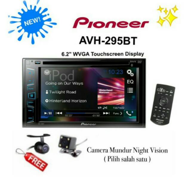 Paket Pioneer AVH-295BT Head Unit Double din Bluetooth 2-din Tape Audio Mobil + Kamera Mundur