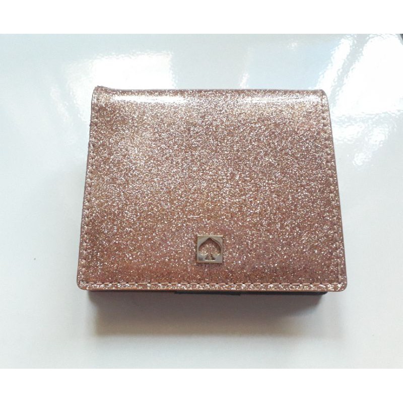 Jual Preloved Dompet Lipat Mini Kate Spade Glitter Rose Gold [Baca Deskripsi] NETT