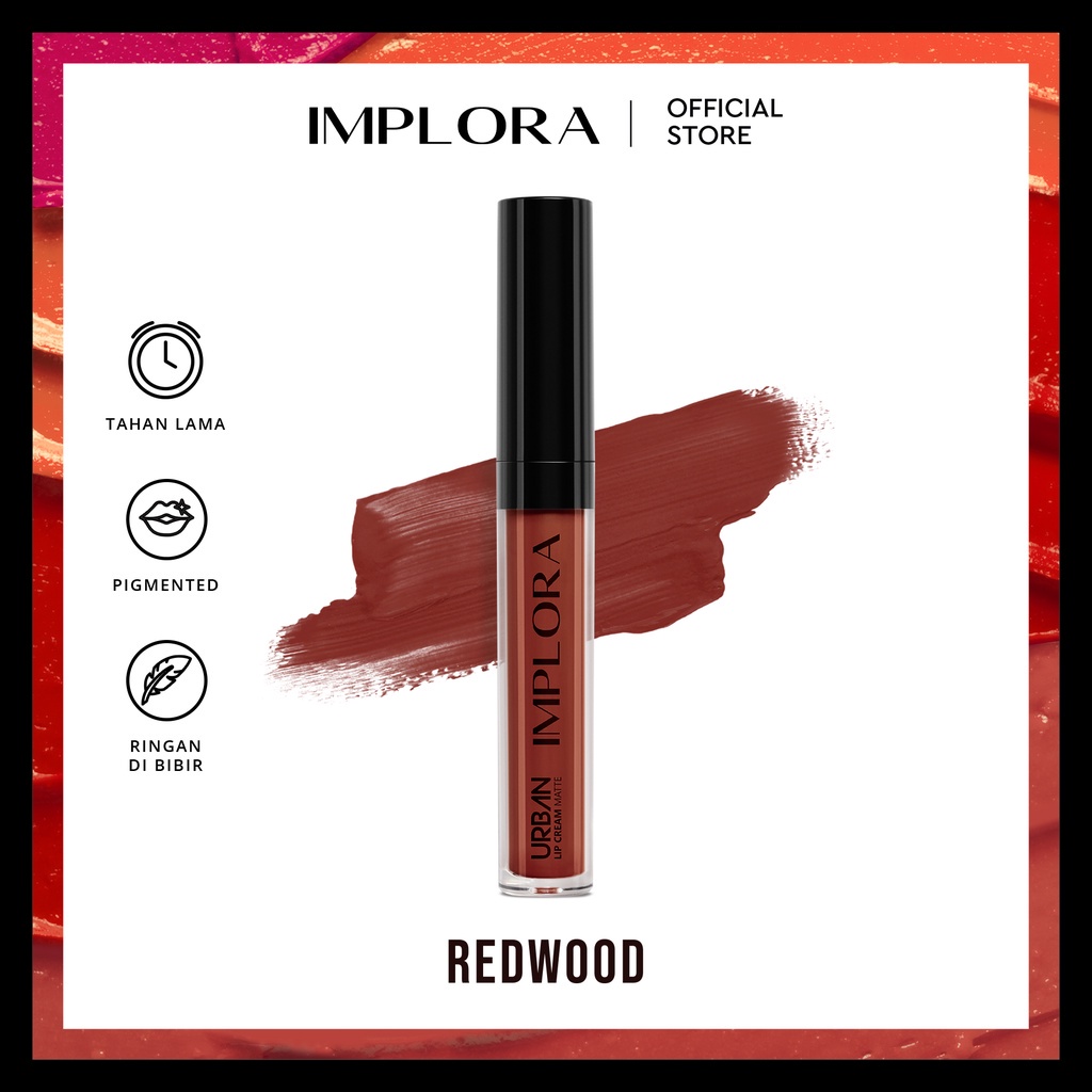 IMPLORA Urban Lip Cream Matte Original BPOM - Best Seller Kosmetik Lipcream Surabaya-17 Redwood