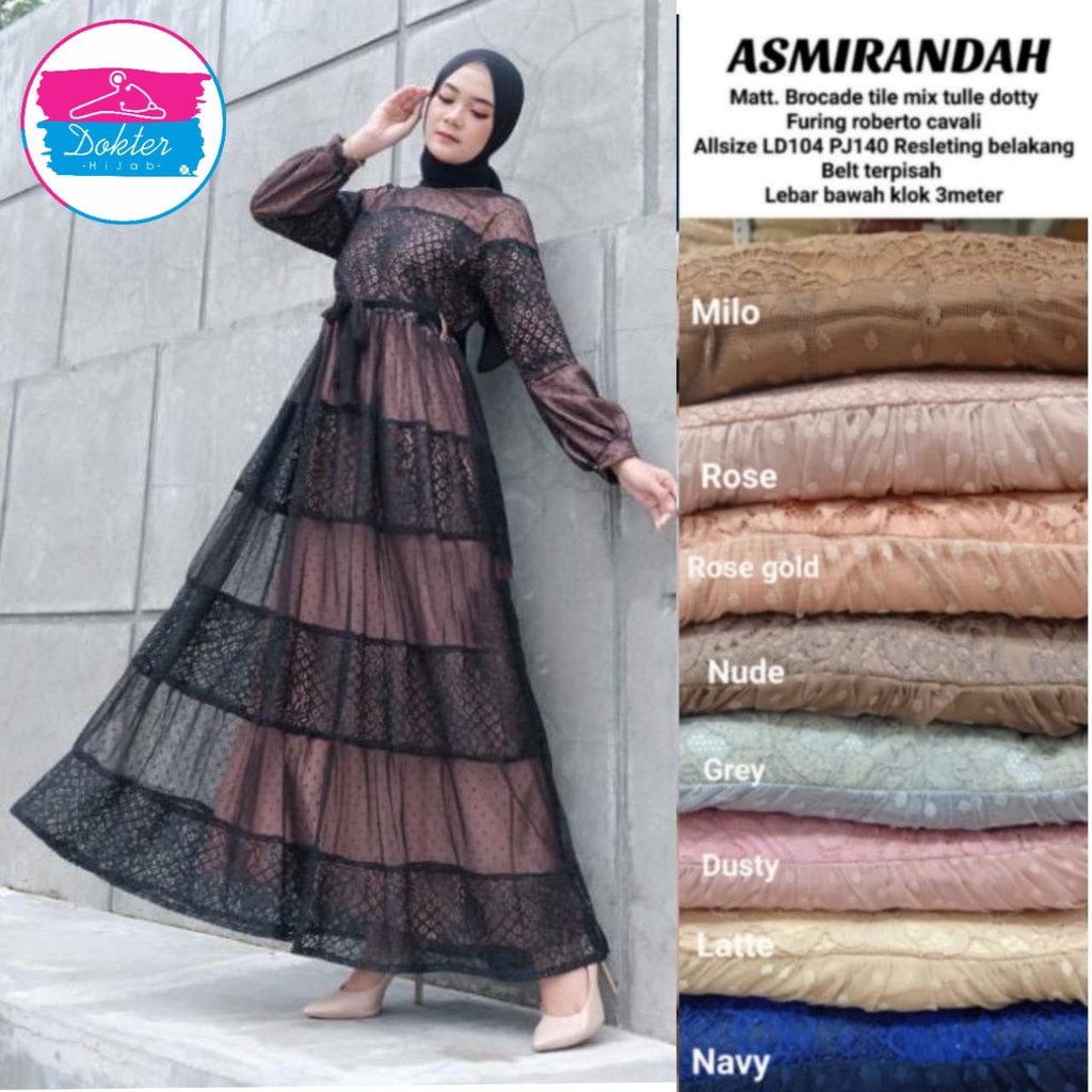 RHS ~ asmirandah dress pesta bahan tile bordir velvet premium jumbo ori solo by dokter hijab