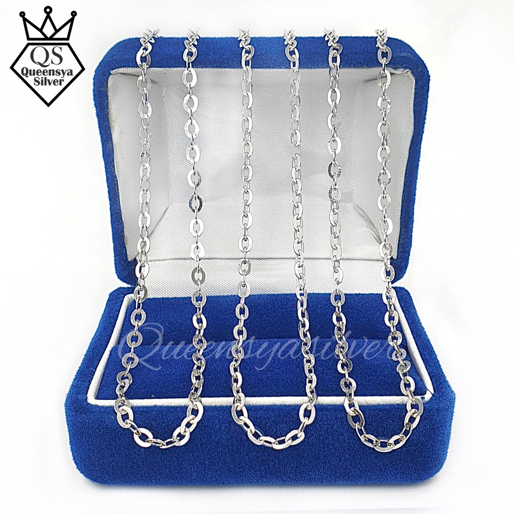 Kalung Perak Pria Wanita Silver Asli 925 || Lapis Emas Putih || Model NORI HOLLO KILAT || Panjang 35/42/45/50/60 cm || Perhiasan Perak Pria Wanita Anak Dewasa