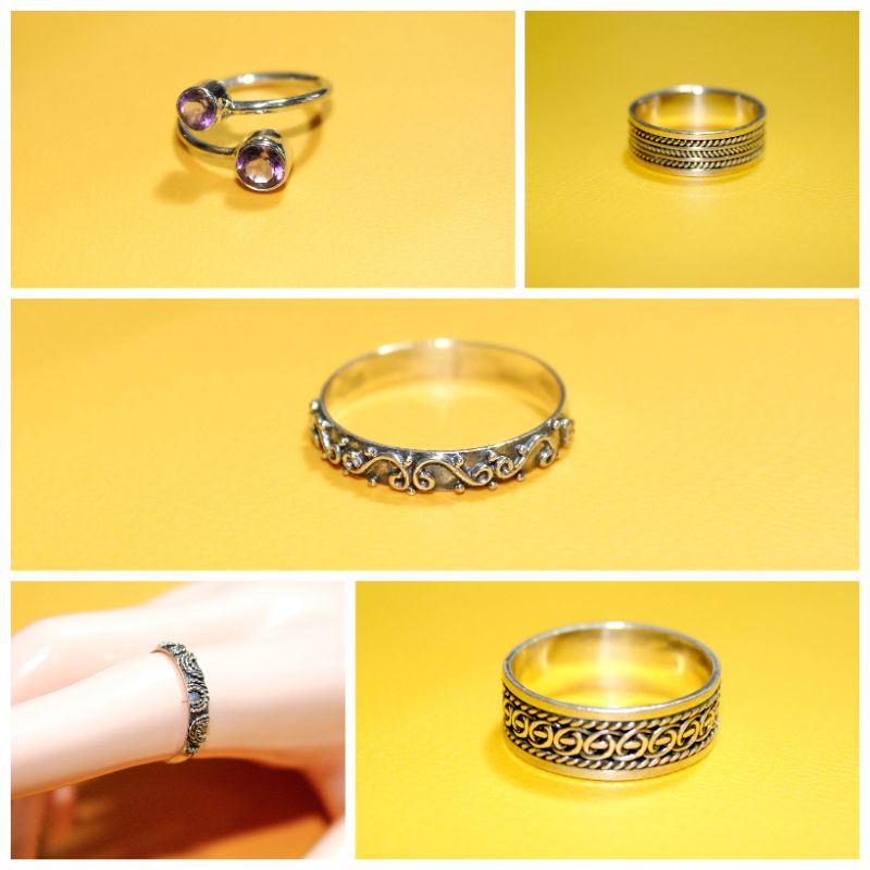 Cincin Wanita dan Pria Perak Bali 925 Model Spiral dan Motif Size 8