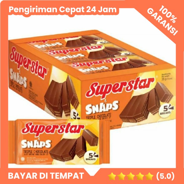 

Superstar Snaps Triple Chocolate Wafer Box 28gr isi 12 Snack Hampers Rembang