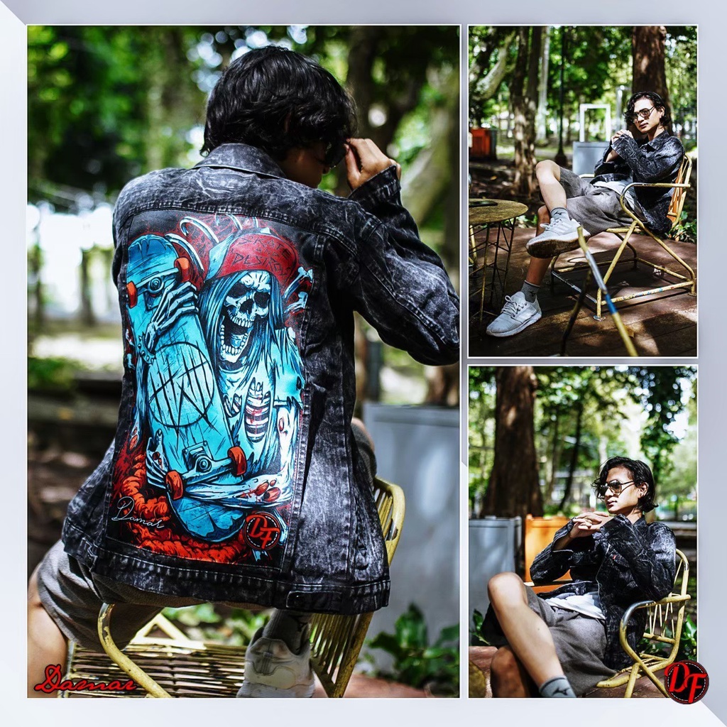 jaket pria denim jeans bergambar belakang/ jaket jeans pria terbaru 2022 /jaket pria printing/ jaket jeans pria bergambar terbaru/ jaket pria keren