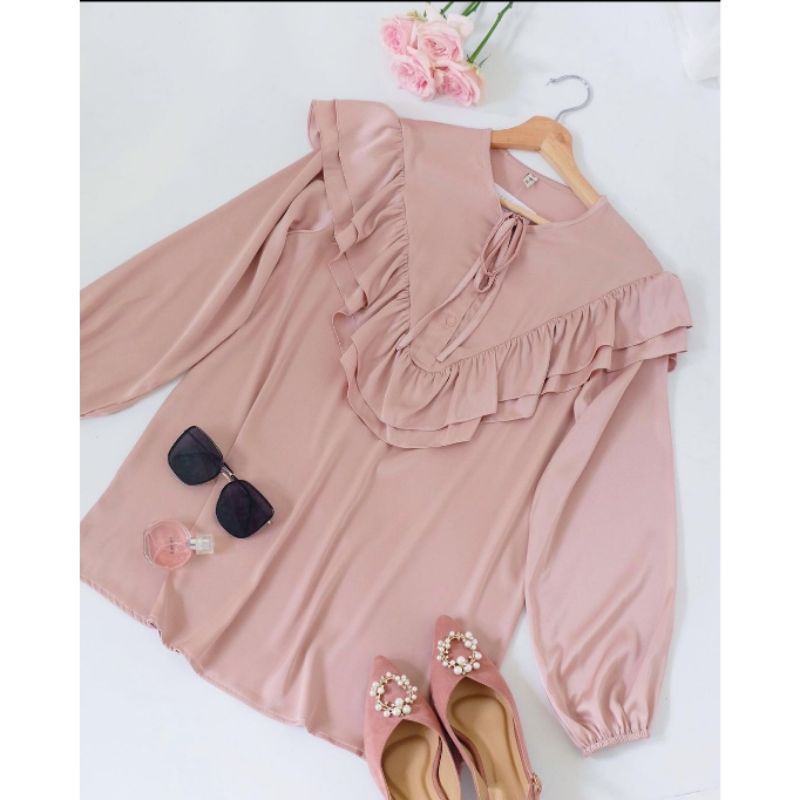 Lily Blouse Vanilla Hijab / Prewash Lily Blouse by Vanilla Hijab / Lily Blouse Rose Size XL