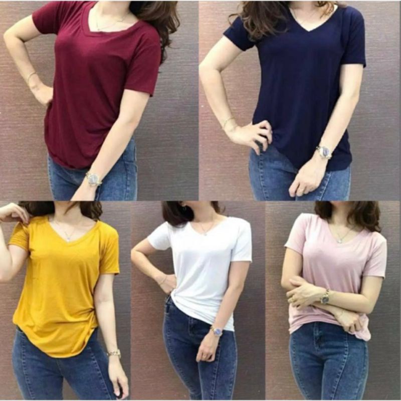 Kaos Polos Wanita V Neck Lengan Pendek  Grosir Murah